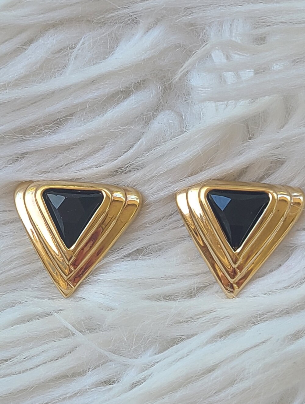 SAL By Swarovski Gold Triangle Stud Earrings- Good Vintage Condition